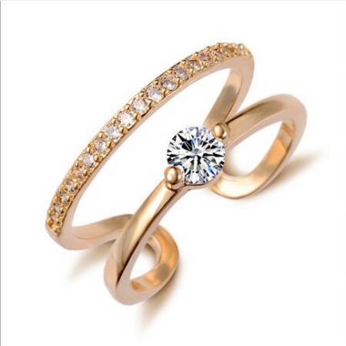 Double Layer Zircons Gold Open Ring
