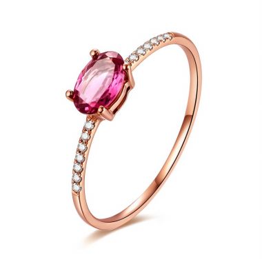 Oval Pink Tourmaline Zircon Rose Gold Ring