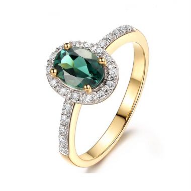 Green Tourmaline Diamond Halo Gold Ring