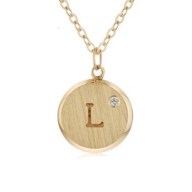 Gold Plated Letter L Diamond Disc Necklace