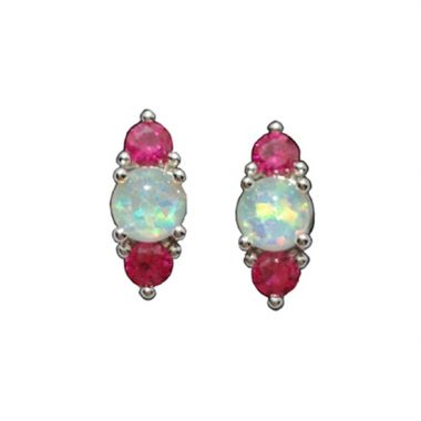 Round Opal Imitation Ruby Stud Earrings