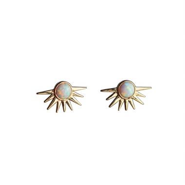 Opal Sun Ray Gold Plated Stud Earrings
