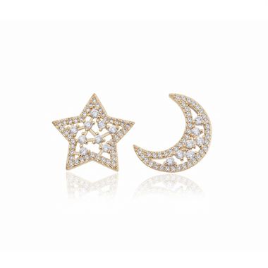 Star and Moon Diamond Stud Earrings