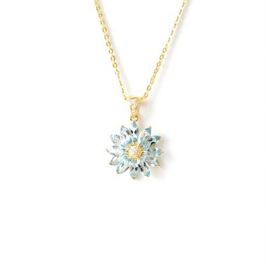 Aquamarine Crystal Snowflake Pendant Necklace