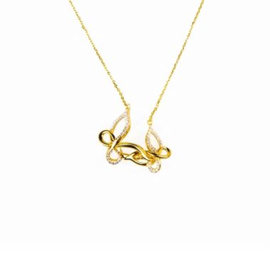 Gold Plated Butterfly Diamond Pendant Necklace