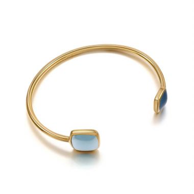 Blue Chalcedony Gold-Plated Open Bangle