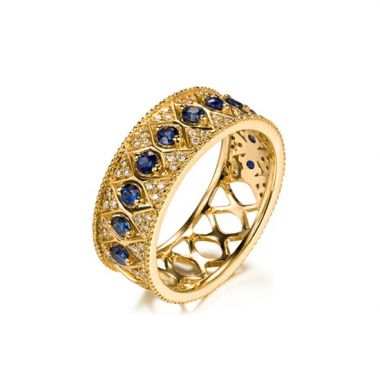 Royal Sapphire Diamond Gold Openwork Ring