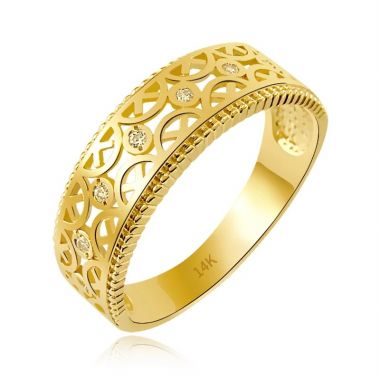 14k Gold Hollow Pattern Diamond Ring