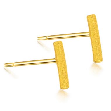 Gold Cylindrical Thin Bar Stud Earrings