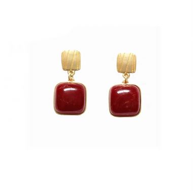Gold Plated Geometric Square Agate Stud Earrings