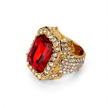 Gold Plated Hip Hop Iced Red Cz Stone Ring