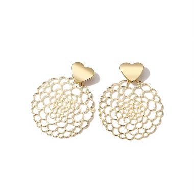 Gold Hollow Carved Round Earrings