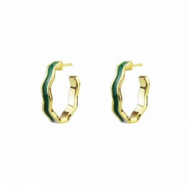 Gold Zigzag Black Enamel Hoop Earrings5+