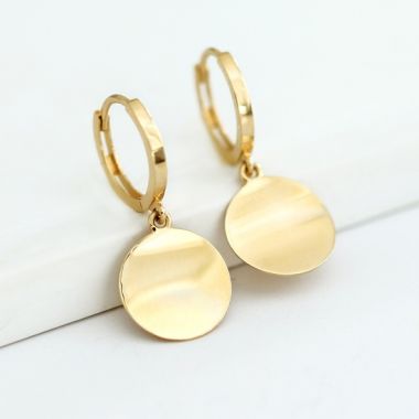 Gold Small Uneven Disc Drop Earrings