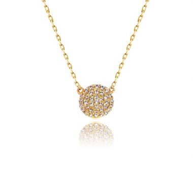 Yellow Gold Disc Diamond Filled Necklace