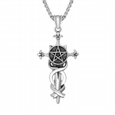 Vintage Pentagram Cross Sword Pendant Necklace