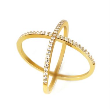Criss Cross X Design Diamond Gold-plated Ring