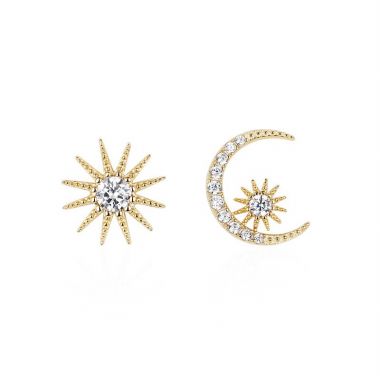 Moon & Star Diamond Stud Earrings