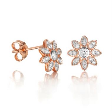 Rose Gold Diamond Flower Stud Earrings