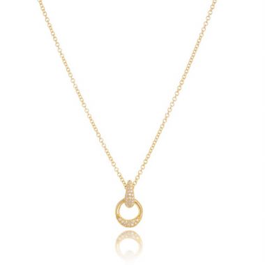 Gold-plated Circle Diamond Pendant Necklace