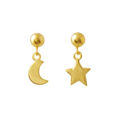Yellow Gold Radiant Star And Moon Earrings