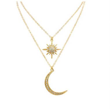 Double Layer Crystal Sun & Moon Necklace