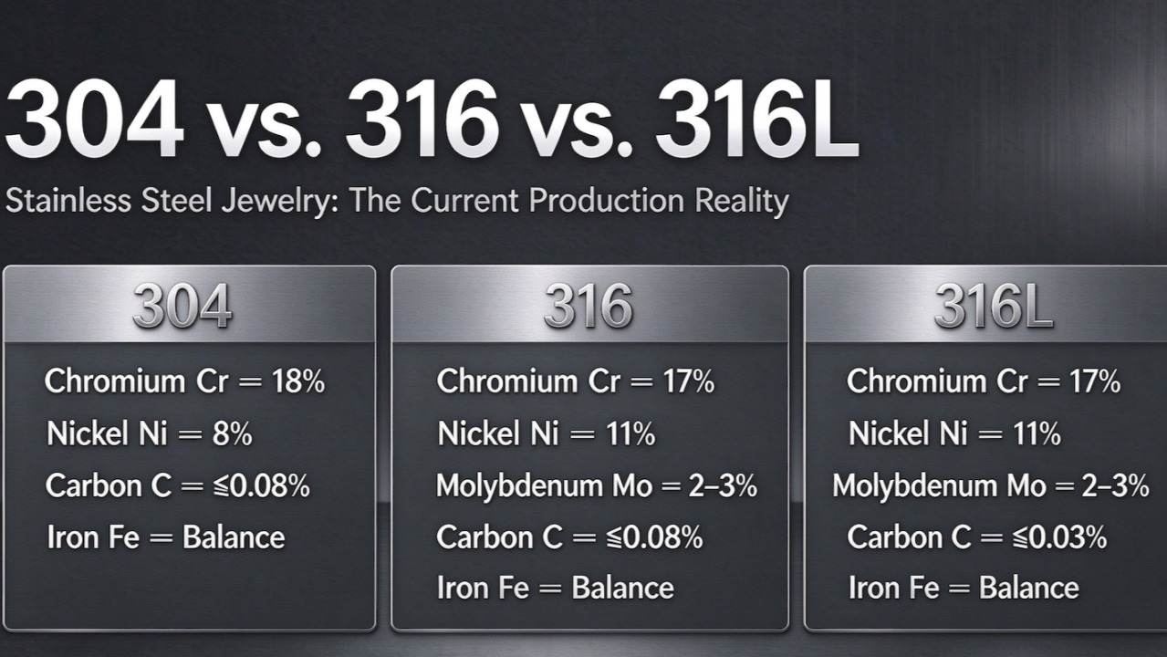 304 vs. 316 vs. 316L Stainless Steel Jewelry: The Current Production Reality