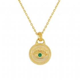 Devil's Eye Green Zirconia Coin Pendant Necklace