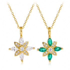 Snowflake Micropaved Zirconia Emerald Necklace