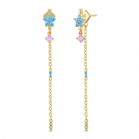 Zirconia Long Chain Tassel Stud Earrings