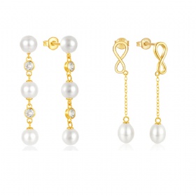 Long Tassel Pearl Chain Diamond Earrings