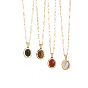 Oval Gemstone Pendant Necklace