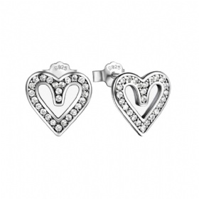 s925 Sterling Silver Hollow Heart Diamond Earrings