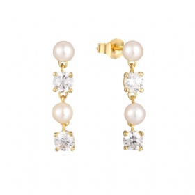 Diamond Pearl Link Drop Earrings