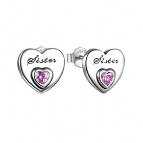 “Sister” s925 Sterling Silver Heart Earrings