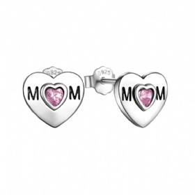 “MOM” s925 Sterling Silver Heart Earrings