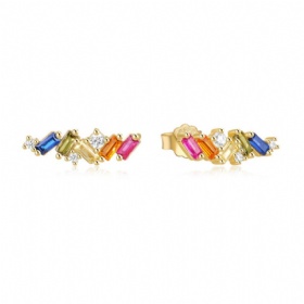 Geometric Long Colored Diamond Earrings