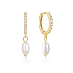 Pearl CZ Hoop Earrings