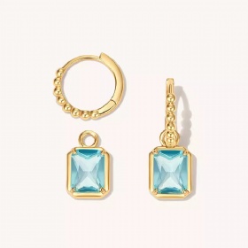 Square Gemstone Drop Hoop Earrings