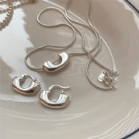 Sterling Silver U-Shaped Earrings and Necklace Set