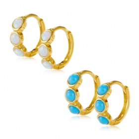 Three Gemstones Hoop Earrings