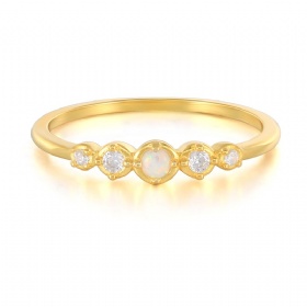 Single Row Bezel Opal Diamond Ring