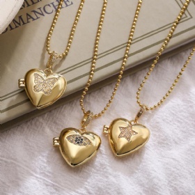 Heart Zircon Locket Pendant Necklace