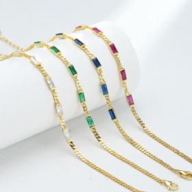 Rectangular Gems Cuban Chain Bracelet