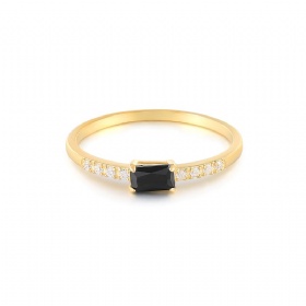 Rectangular Black Onyx Ring with Diamonds