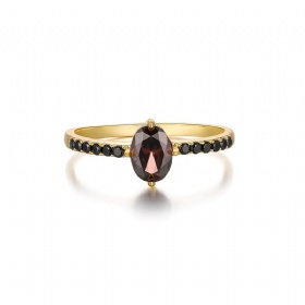 Oval Garnet and Black Diamond Ring