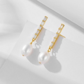 CZ Single Row Pearl Drop Earrings