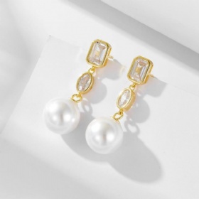 Geometric Zirconia Pearl Drop Earrings