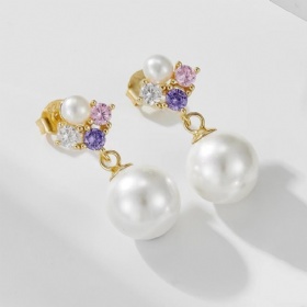 Colored CZ Pearl Dangling Earrings