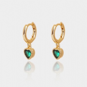 Heart Shaped Emerald Drop Hoop Earrings